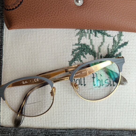 Ray Ban RB3545V 2913 Gold Grey Round Modern Eyeglasses FRAMES 49 20 140 & Case - Picture 2 of 10